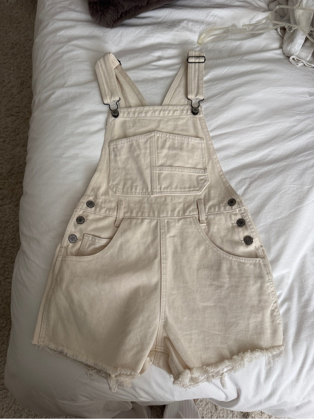 Brandy Melvile Cream Short Denim Overalls S